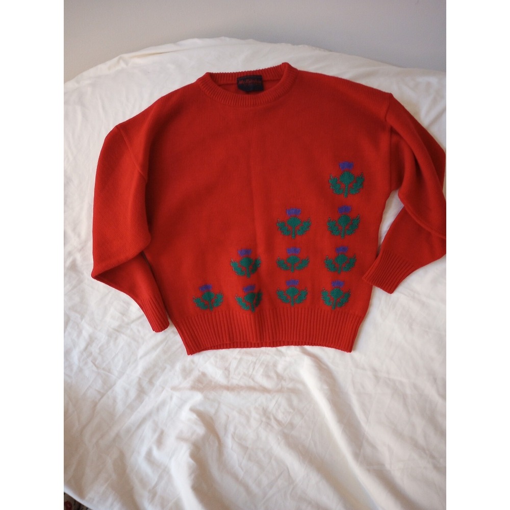Mc Ritchie Of Scotland Red Sweater With Flowers Size 36 "/91cm
